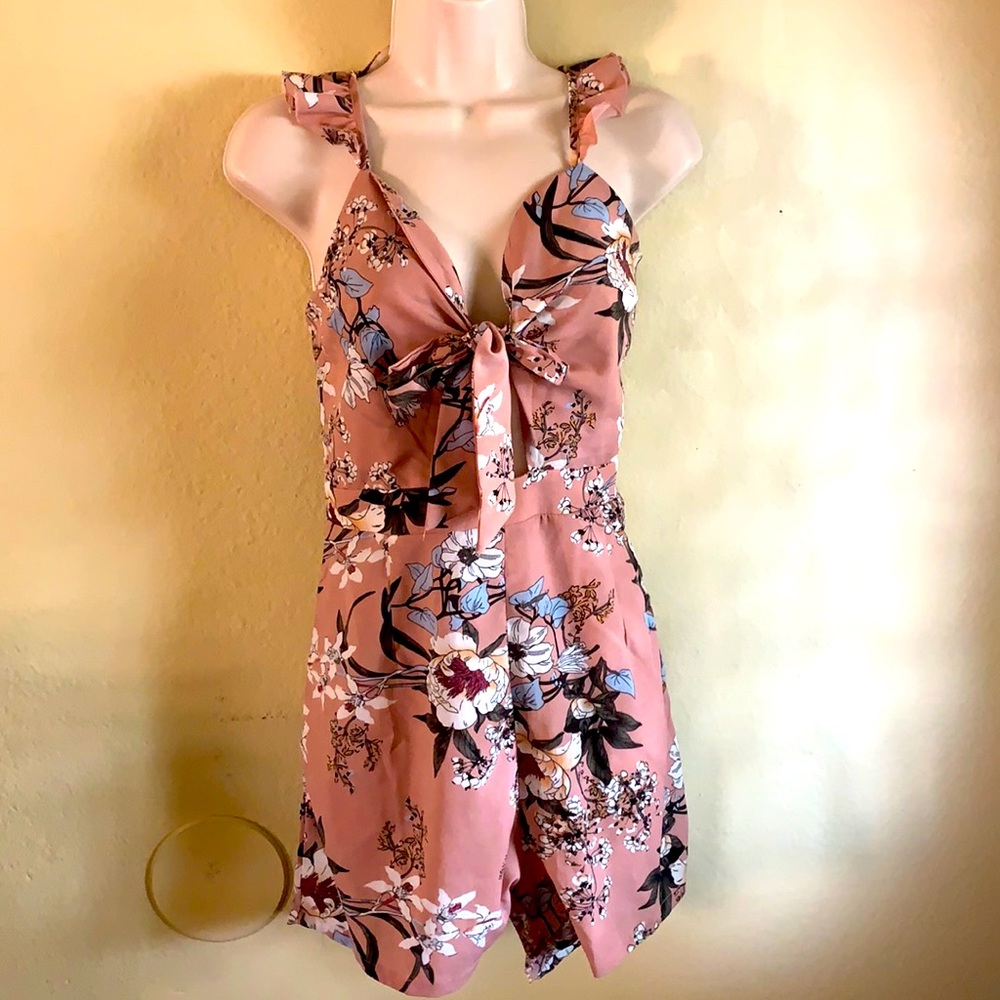 Pink Floral summer romper size larger